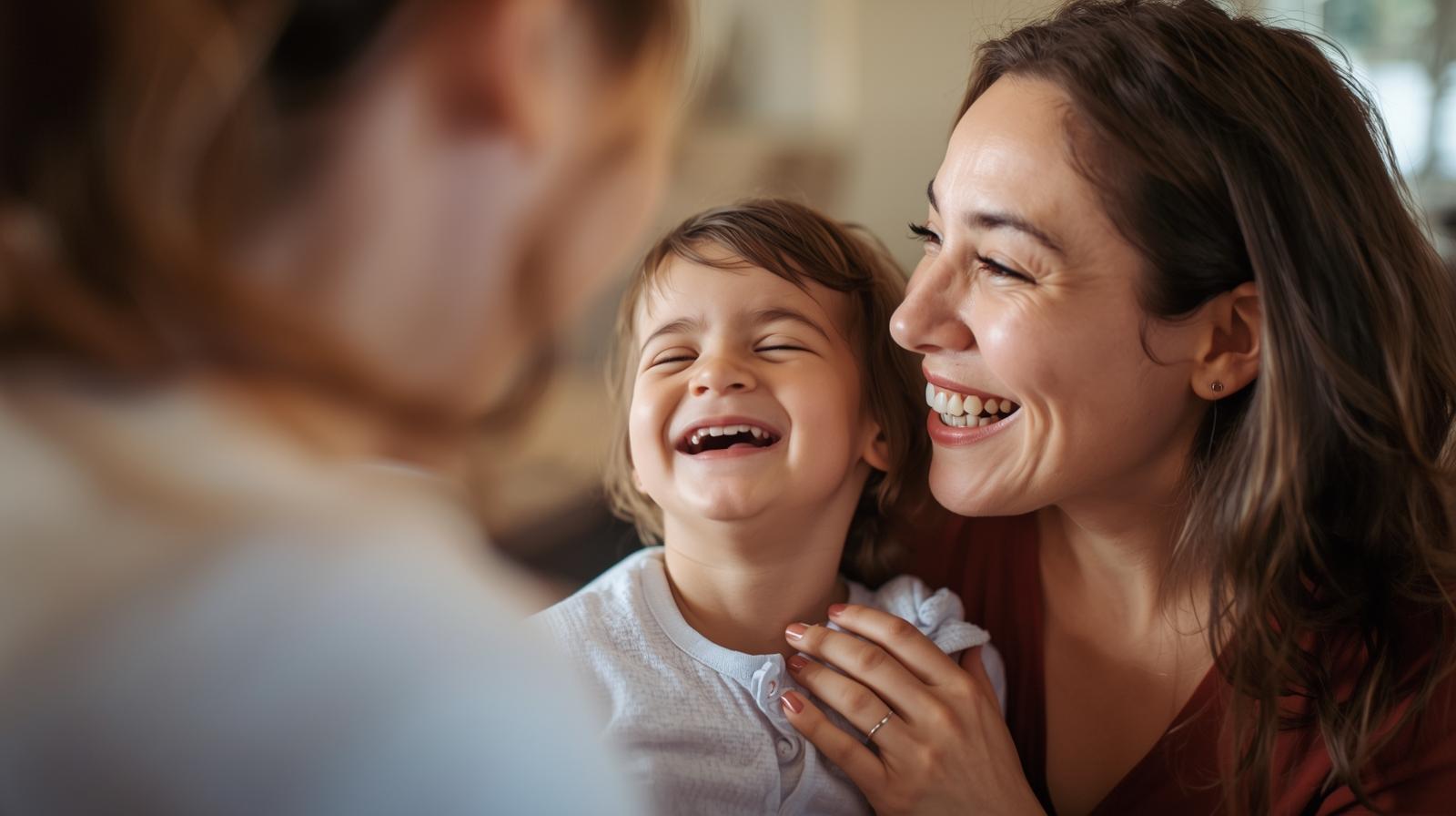 A candid moment of mutual laughter or bonding between a mom and a nanny.jpg