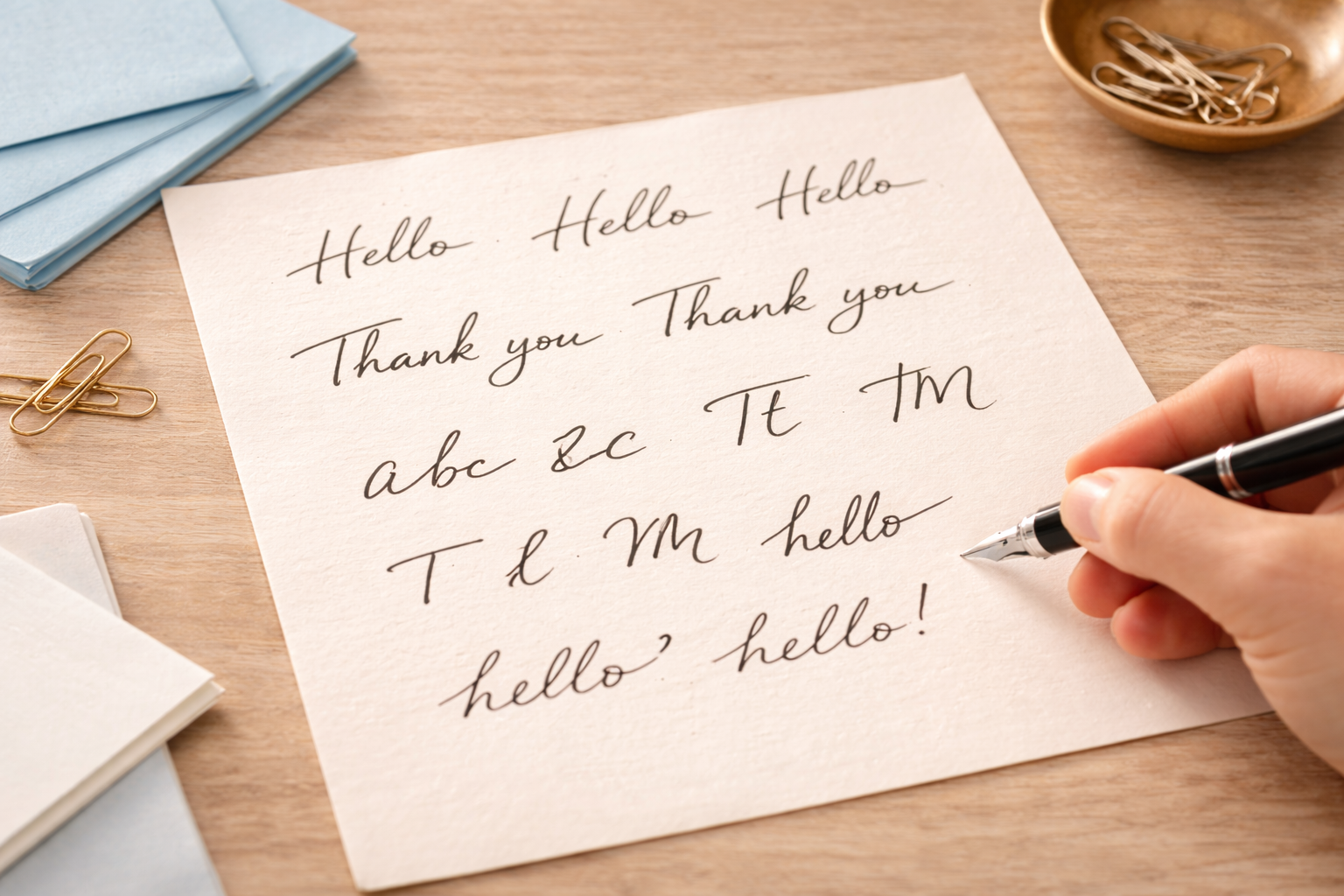Handwritten samples on a desk.png