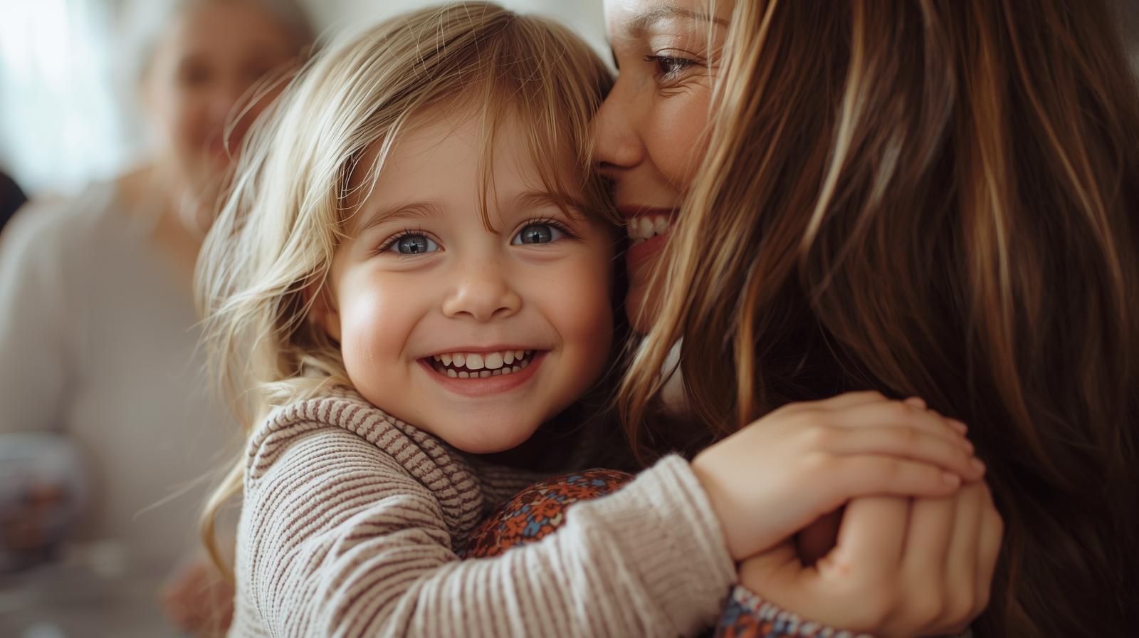 A candid shot of a child hugging a nanny or holding their hand, smiling..jpg