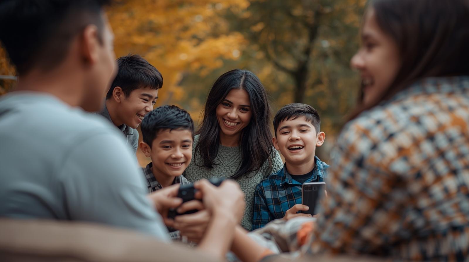 Nanny laughing with children and parents during an outdoor family moment in autumn. (not too close) (1).jpg
